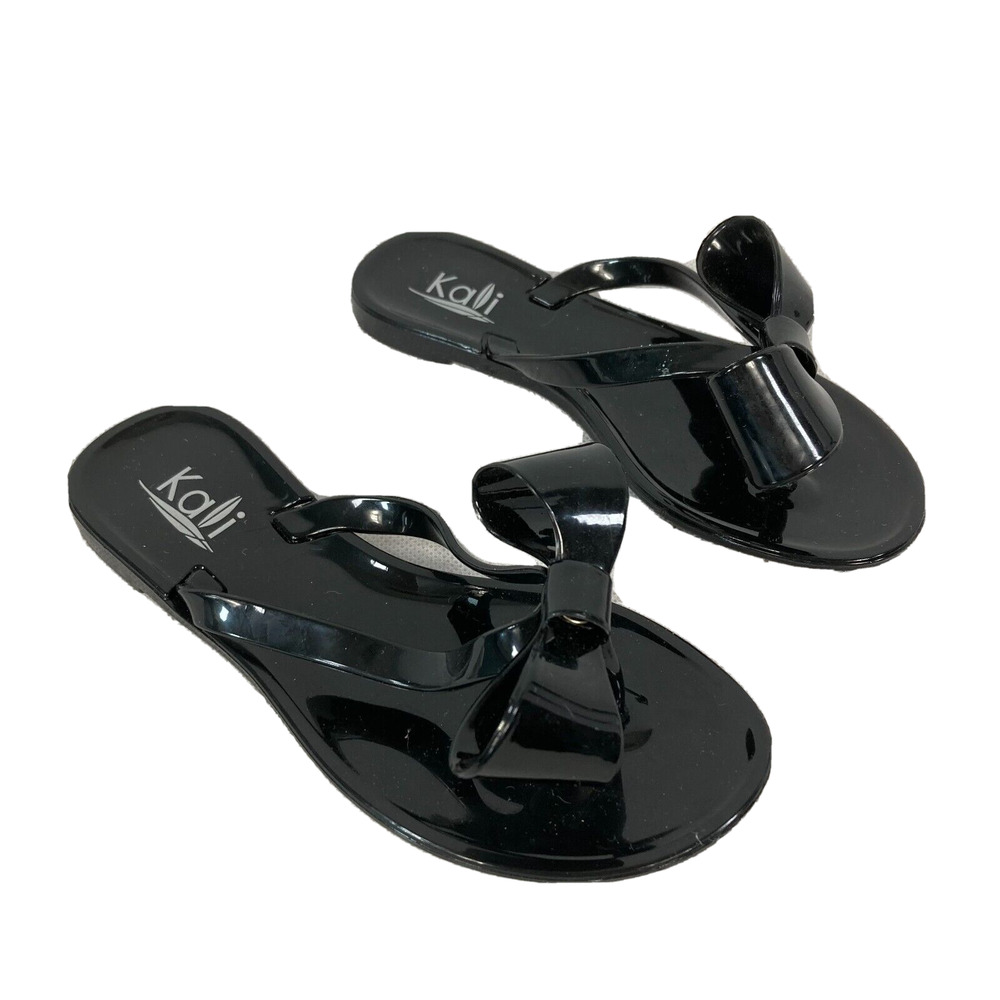 Kali‎ Sandals Girls Sz 12 Black Jelly Bow Flip Flop Thong  NEW